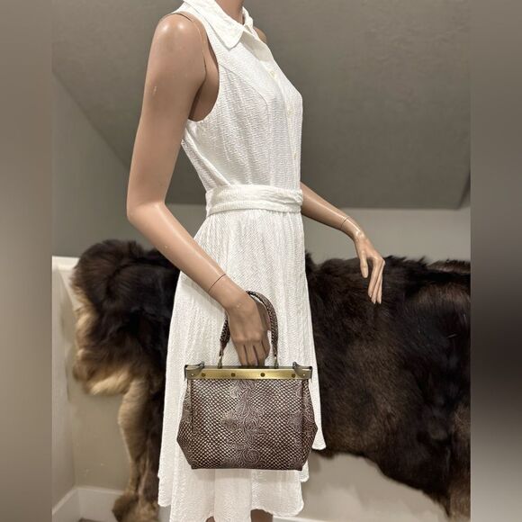 Unique, One of Kind! Handmade Embossed Cowhide Double Sides Push Lock Handbag - Picture 6 of 16